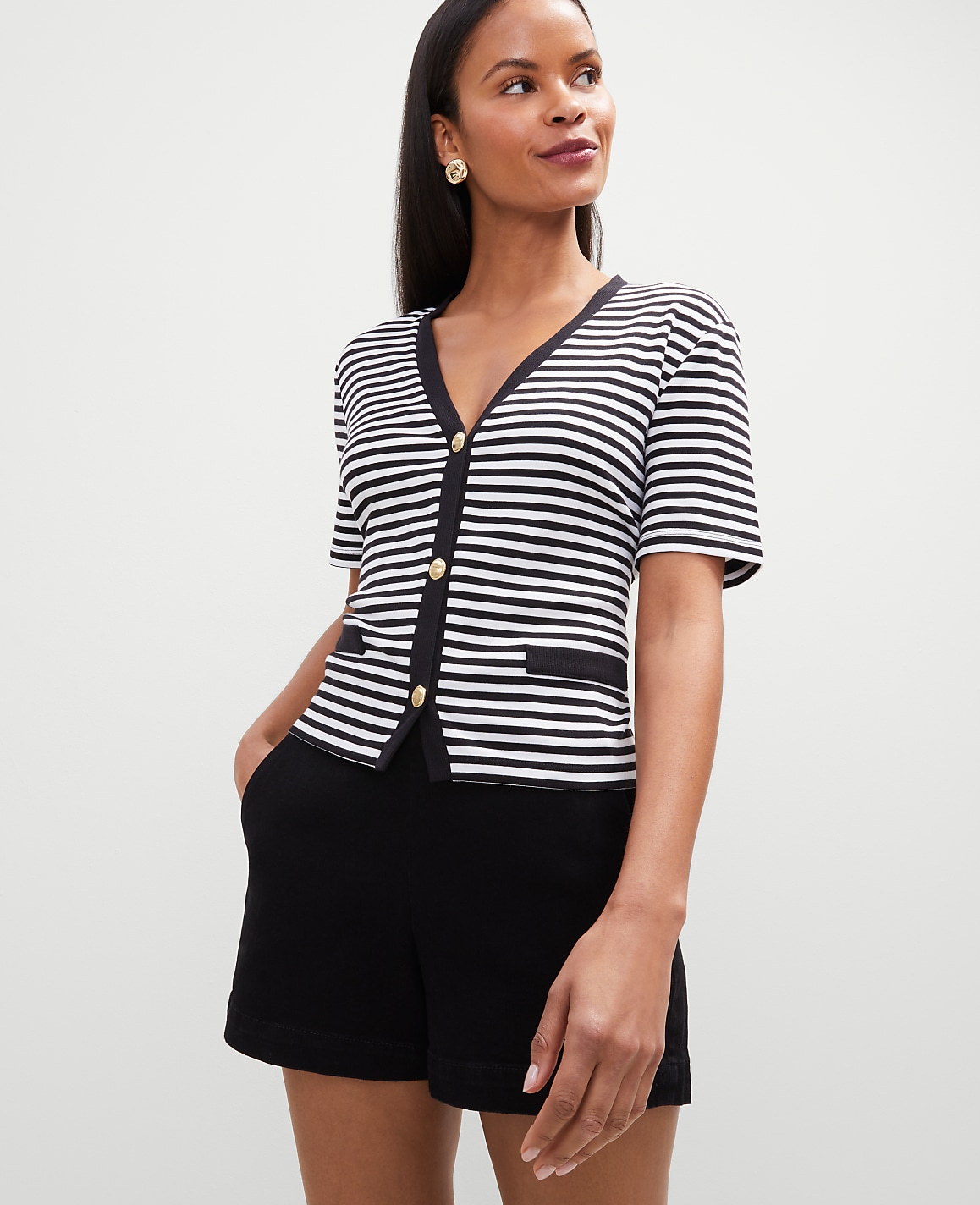 Striped Short Sleeve Cardigan