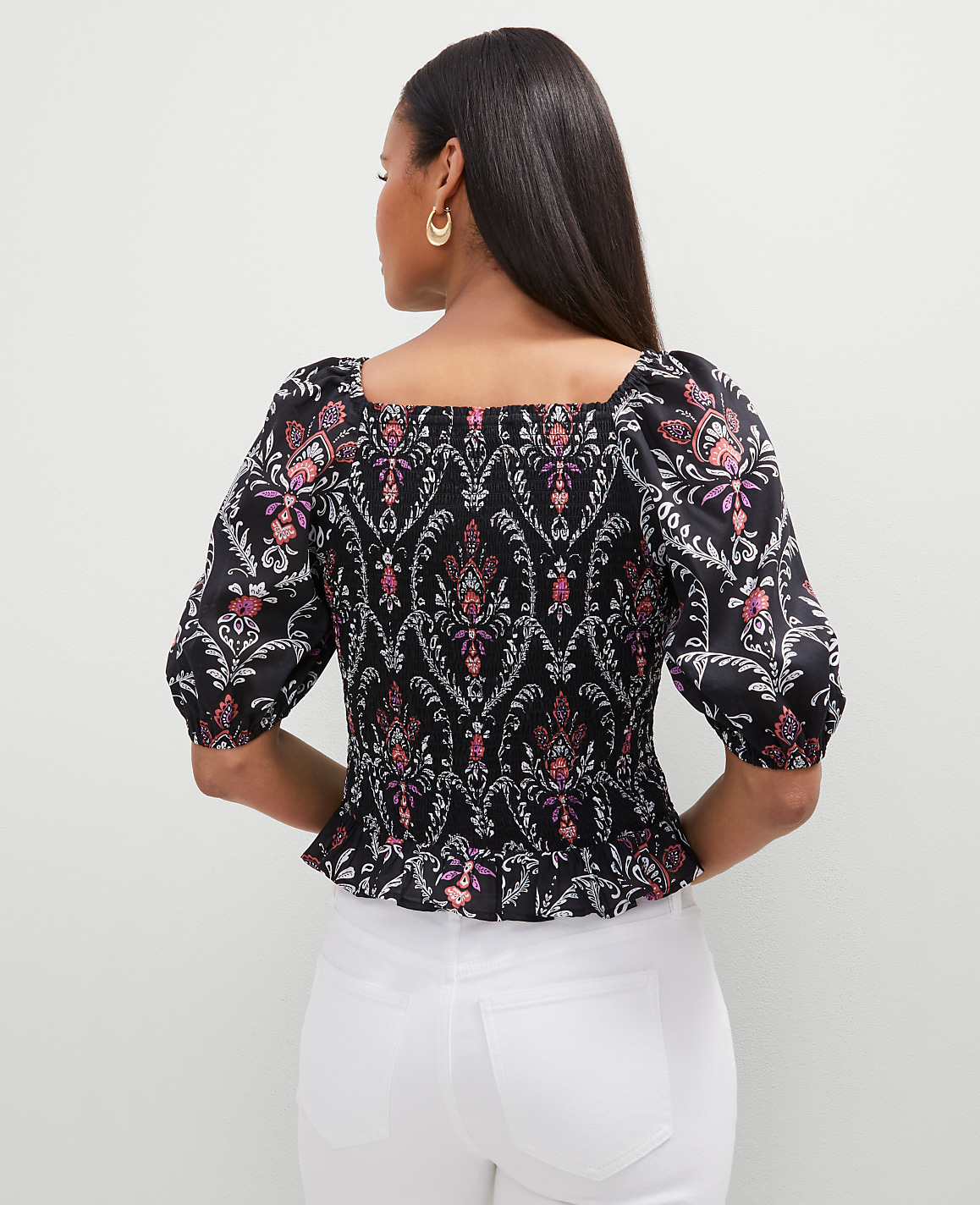 Floral Square Neck Smocked Top