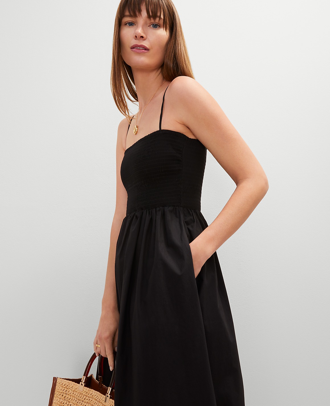 Petite Smocked Maxi Flare Dress