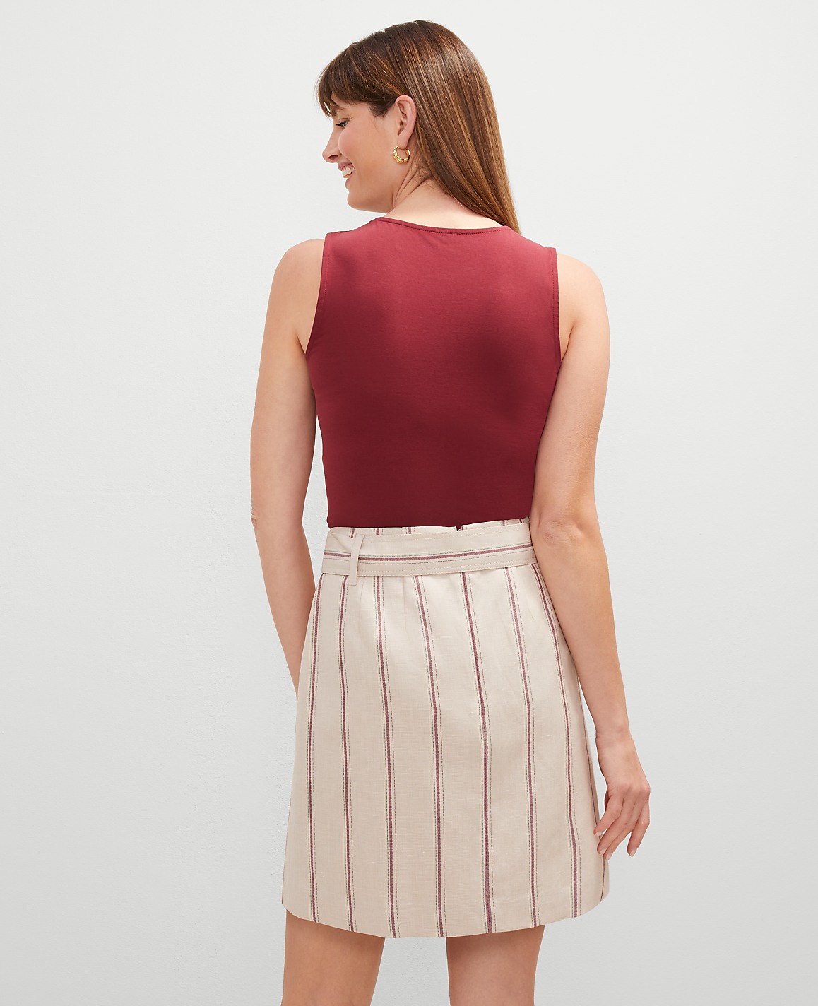 Pinstripe Belted Wrap Skirt