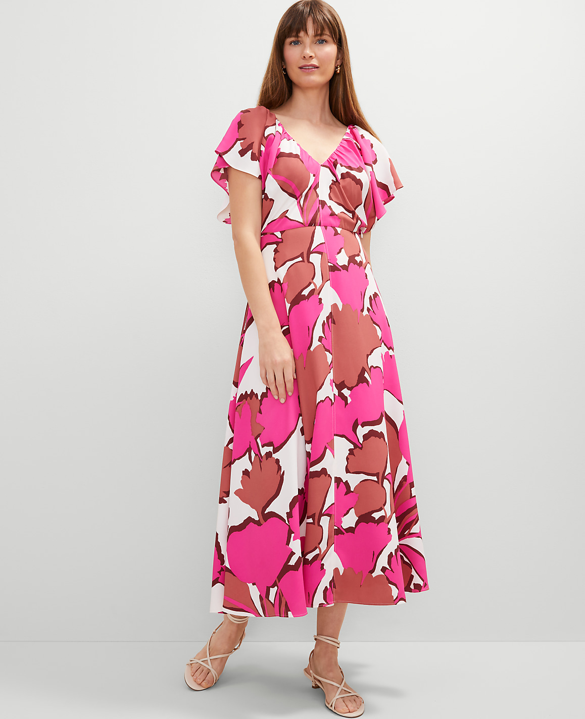 Petite Floral Flutter Sleeve Midi Dress