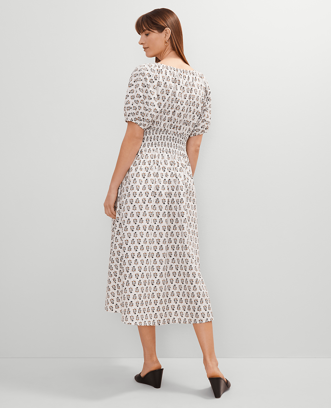 Floral Smocked Puff Sleeve Midi Dress