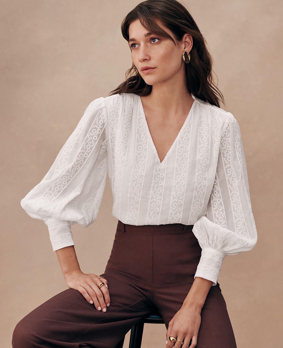 Petite Embroidered V-Neck Popover