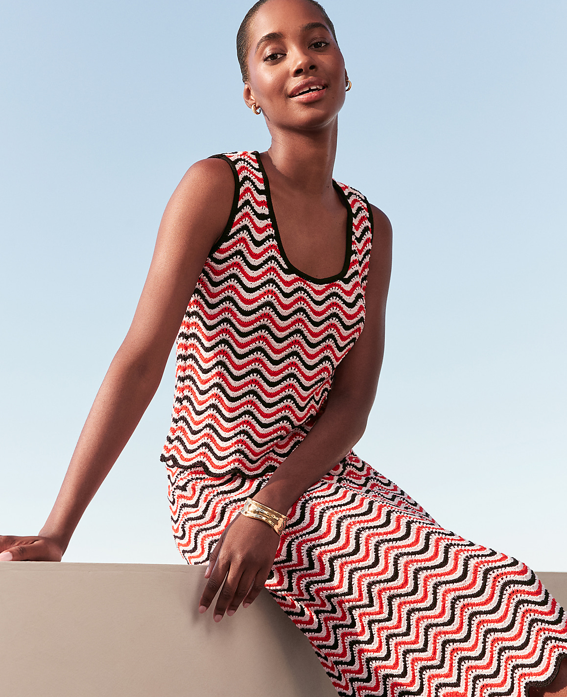 Petite Striped Crochet Sweater Shell