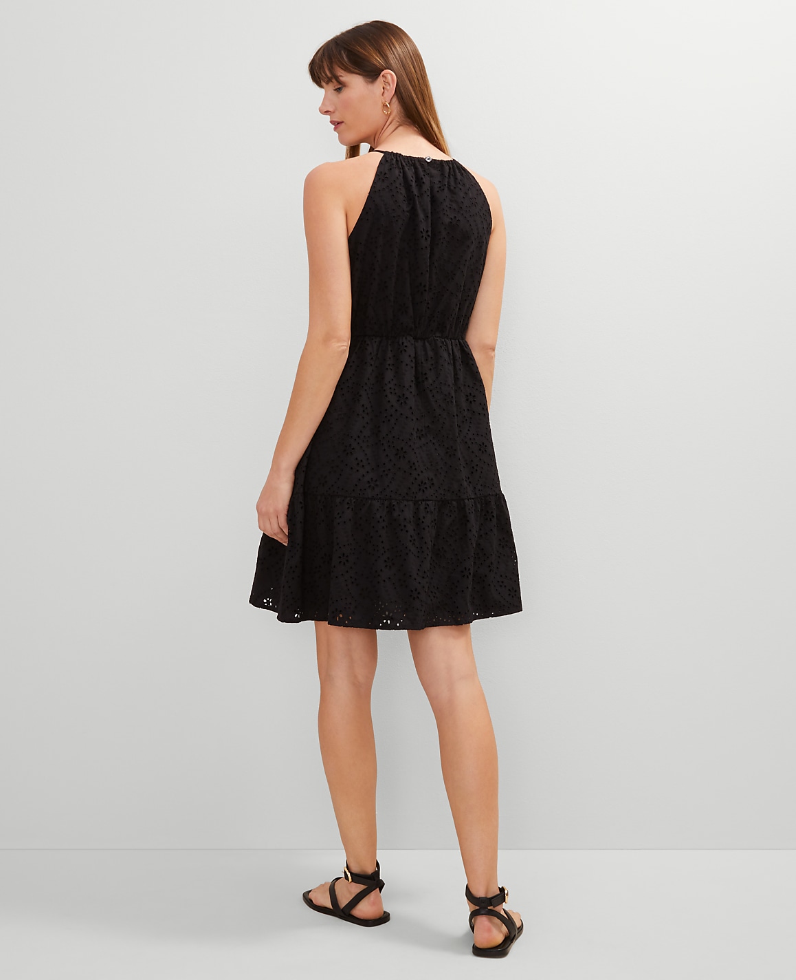 Petite Eyelet Halter Flare Dress