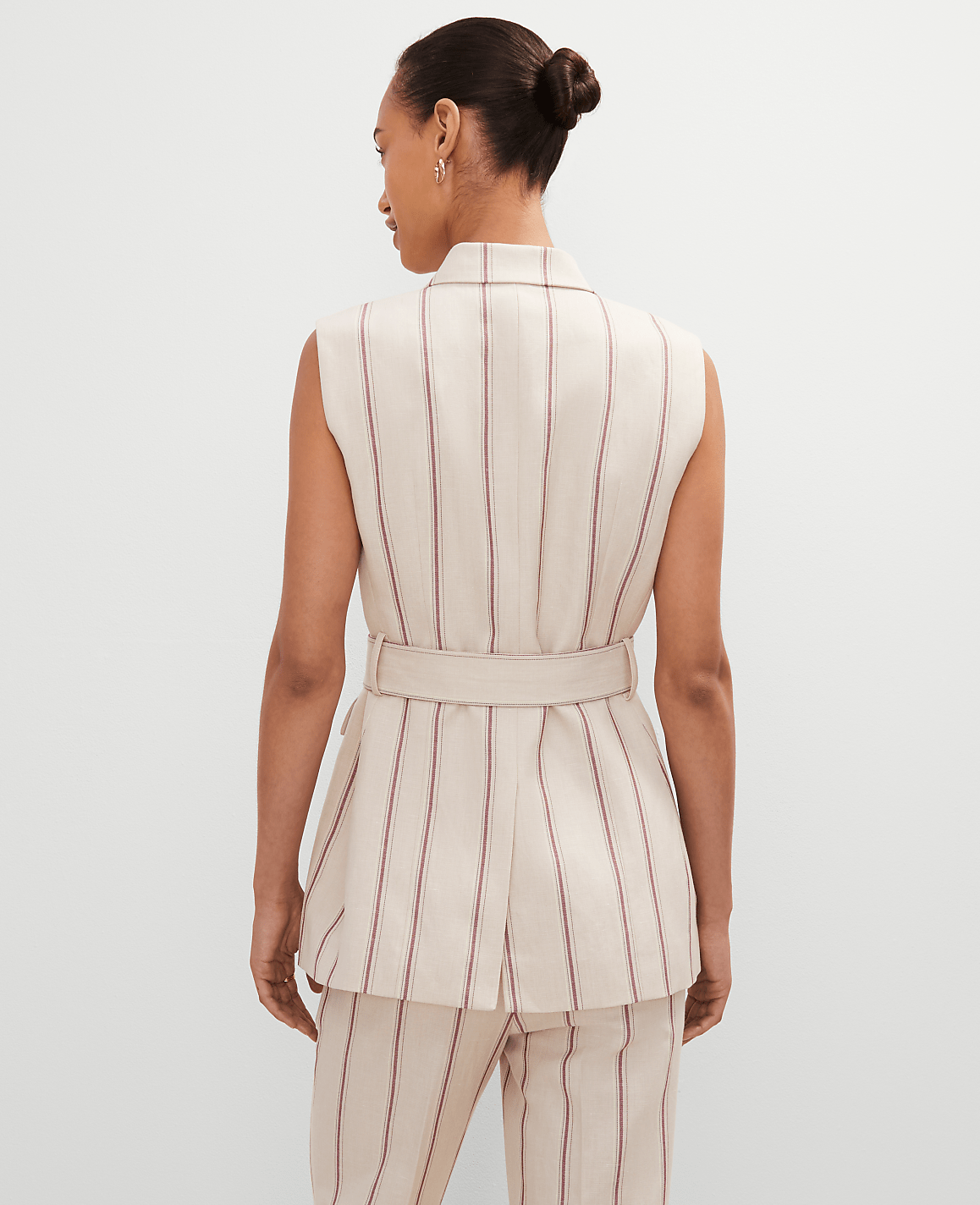 Petite Pinstripe Belted Vest
