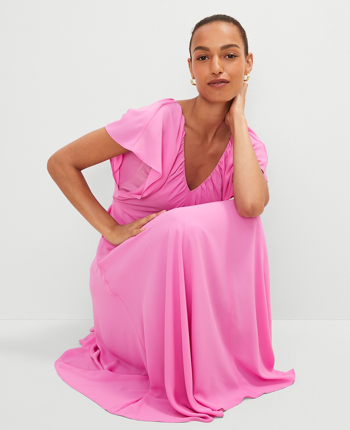 Flutter Sleeve Midi Flare Dress