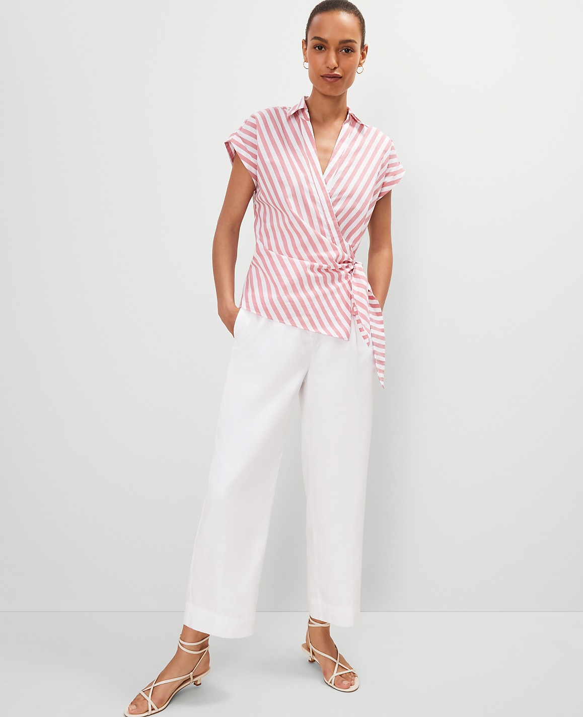 Striped Collared Tie Waist Top