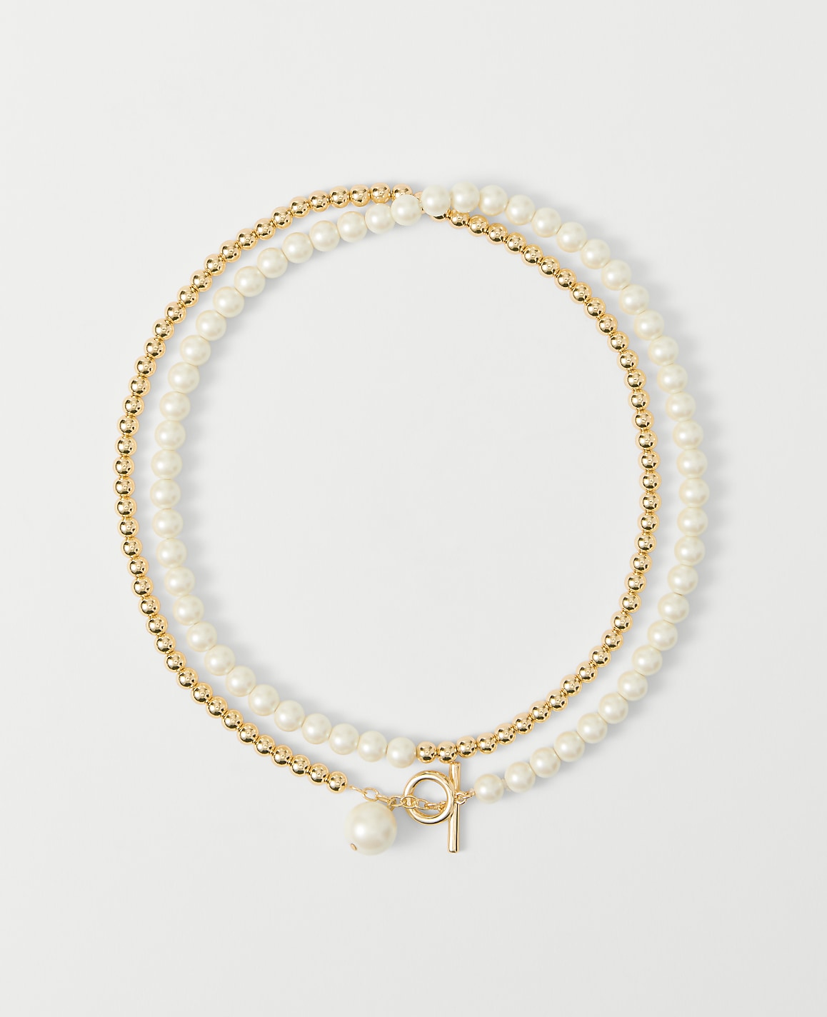 Double Wrap Metal and Pearl Necklace