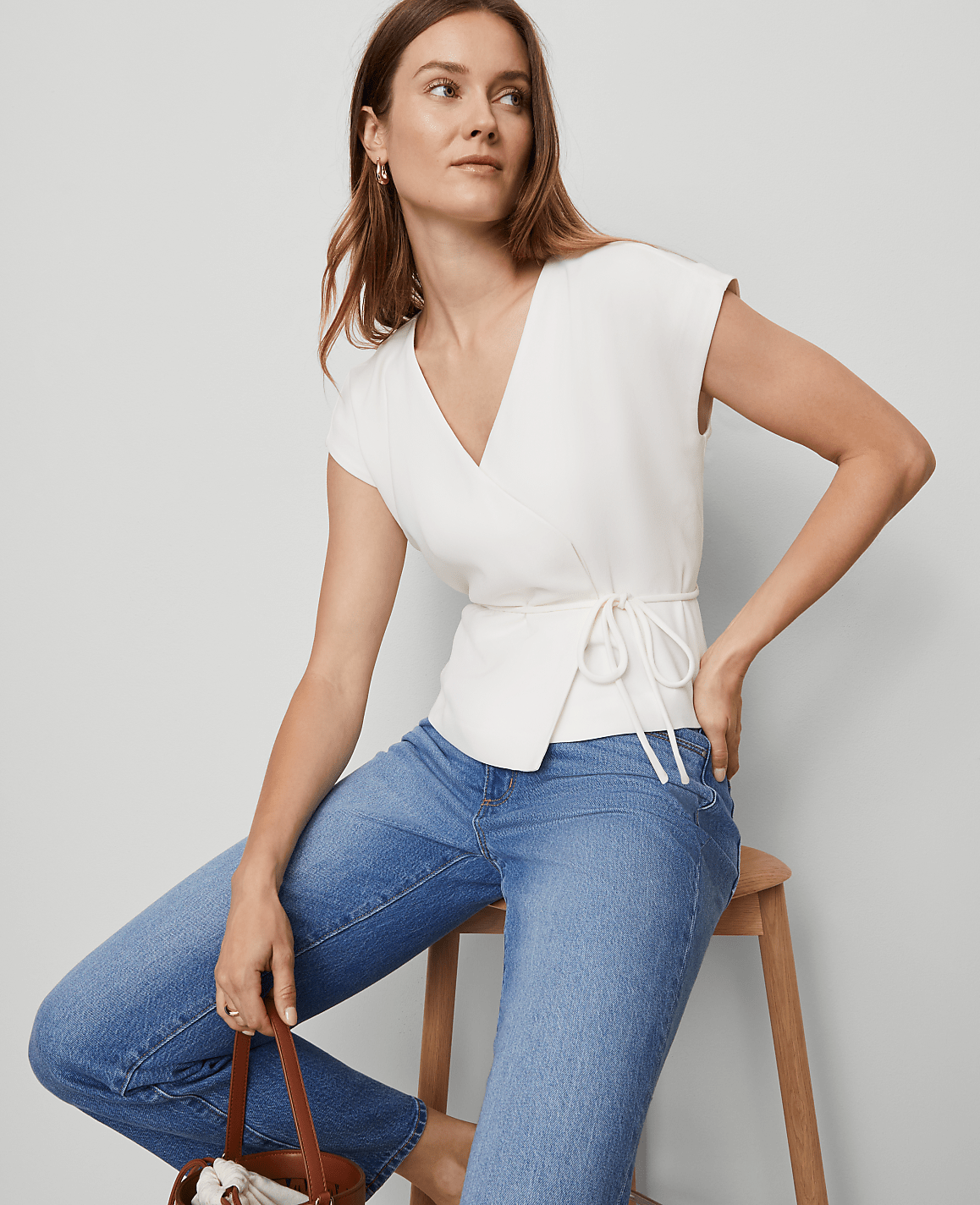 Petite Wrap Tie Waist Blouse
