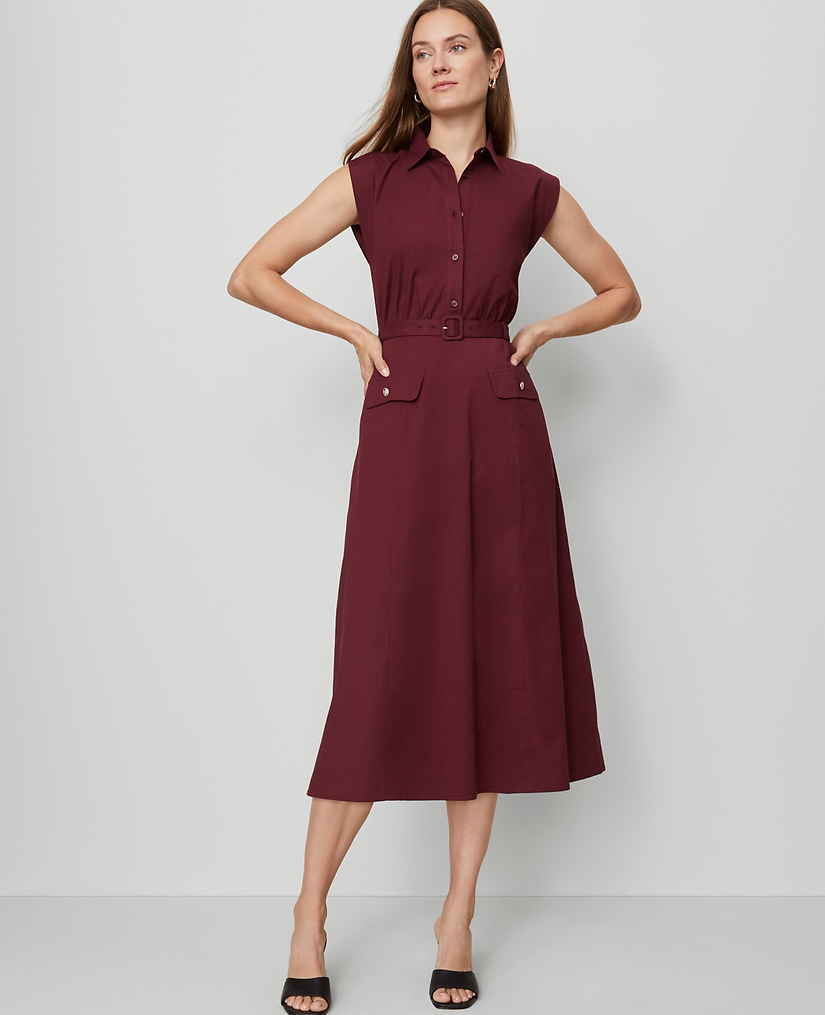 Petite Belted Flare Midi Shirtdress