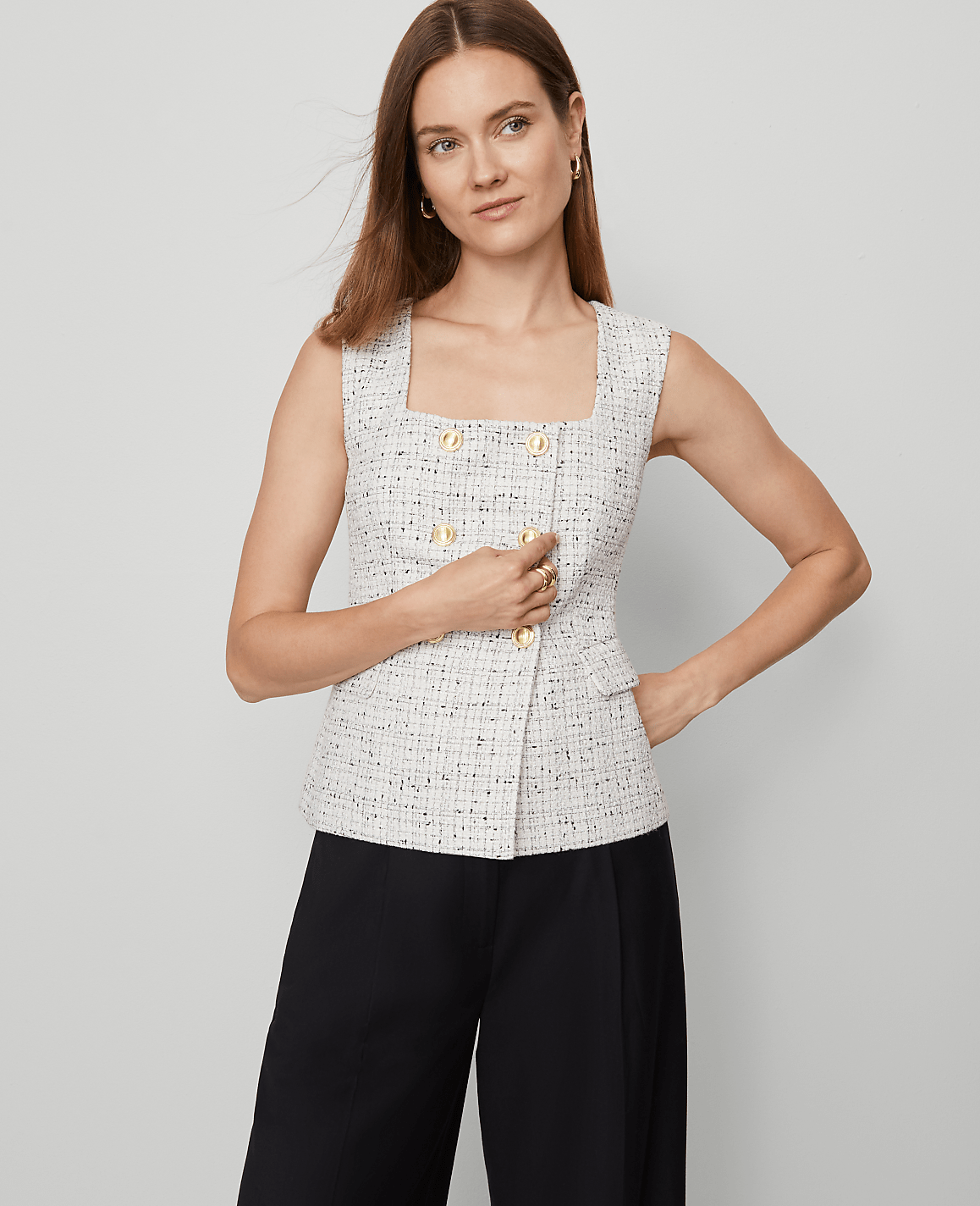 Petite Tweed Square Neck Vest