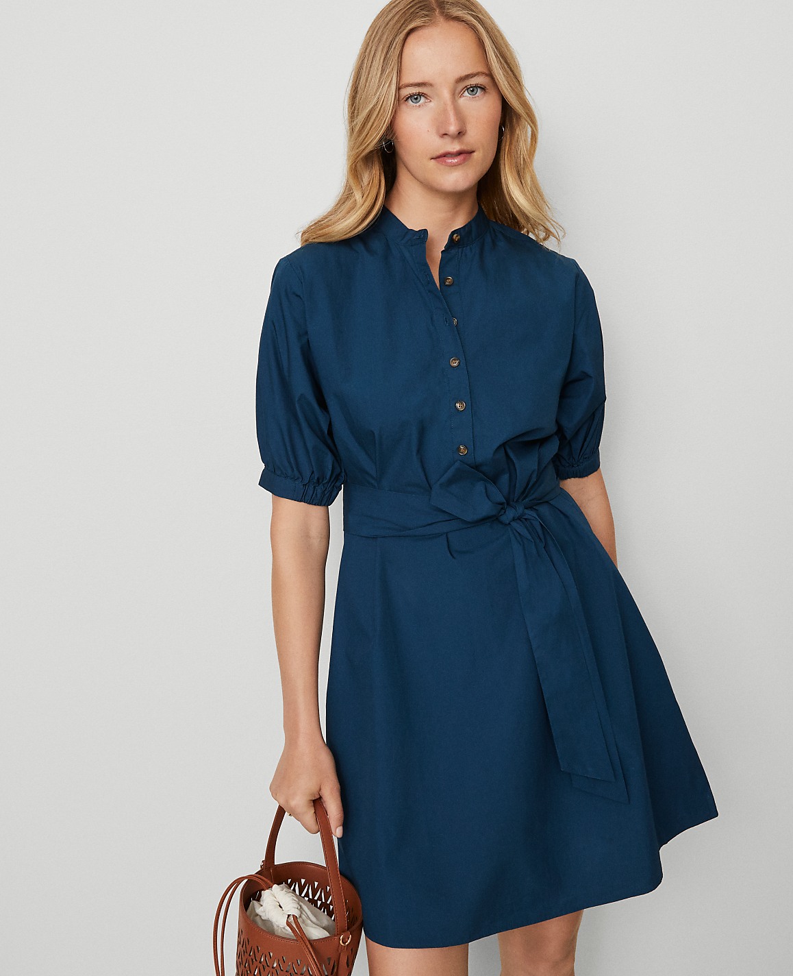 Petite Weekend Collection Stand Collar Belted Dress