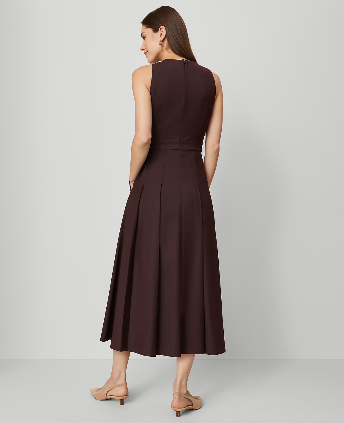 The Petite Crew Neck Pleated Midi Dress