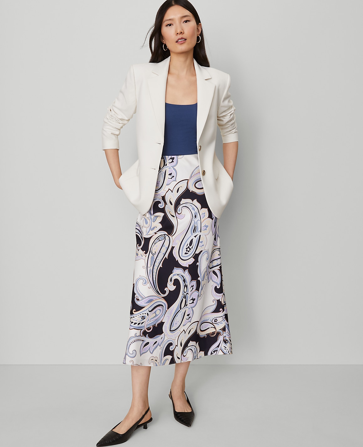 Paisley Satin Bias Slip Skirt