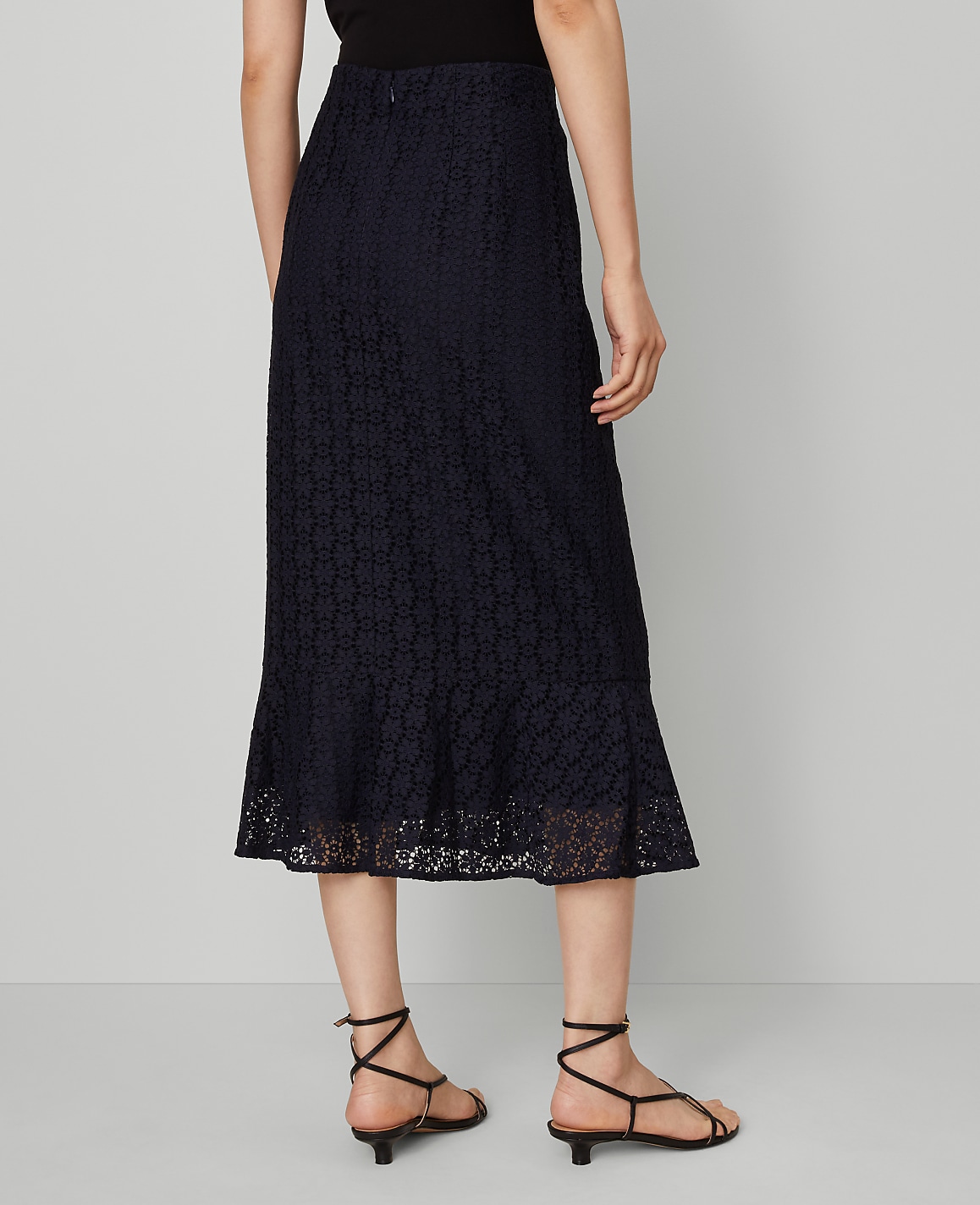 Lace Flounce Midi Skirt