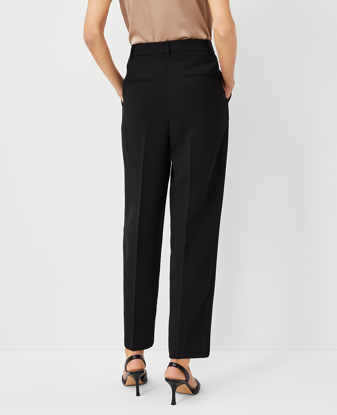 The Petite High Rise Pleated Taper Pant in Fluid Crepe