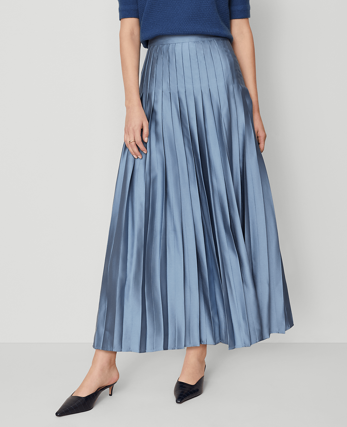 Petite Satin Pleated Midi Skirt
