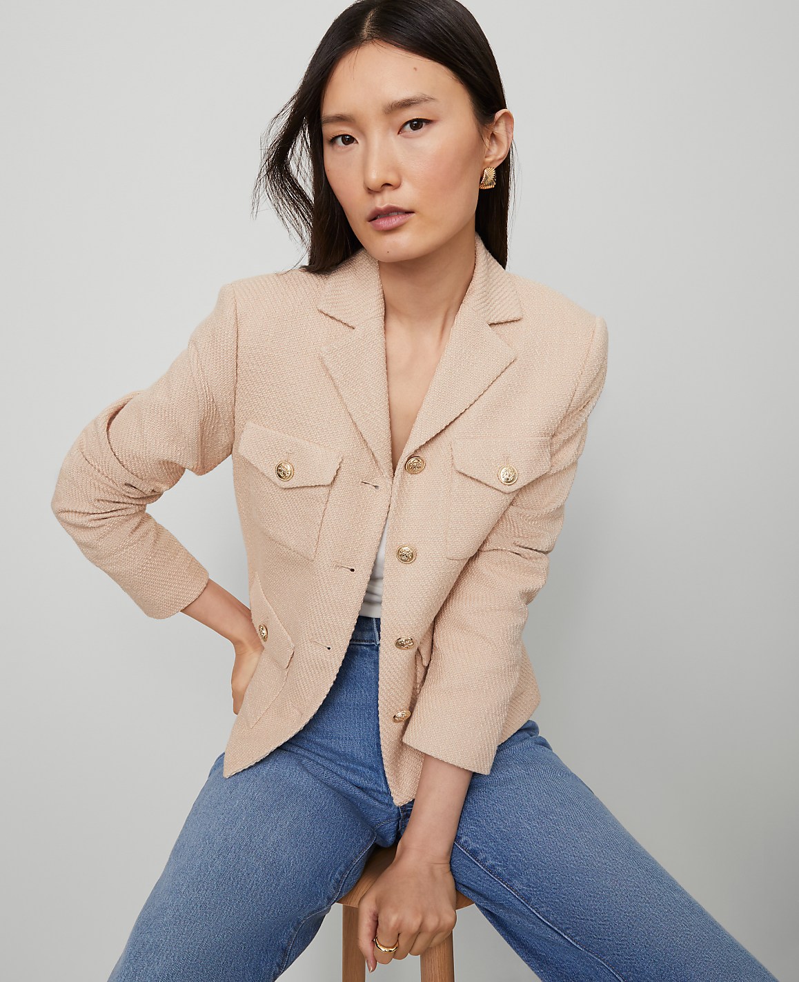 The Petite Military Blazer Jacket in Tweed