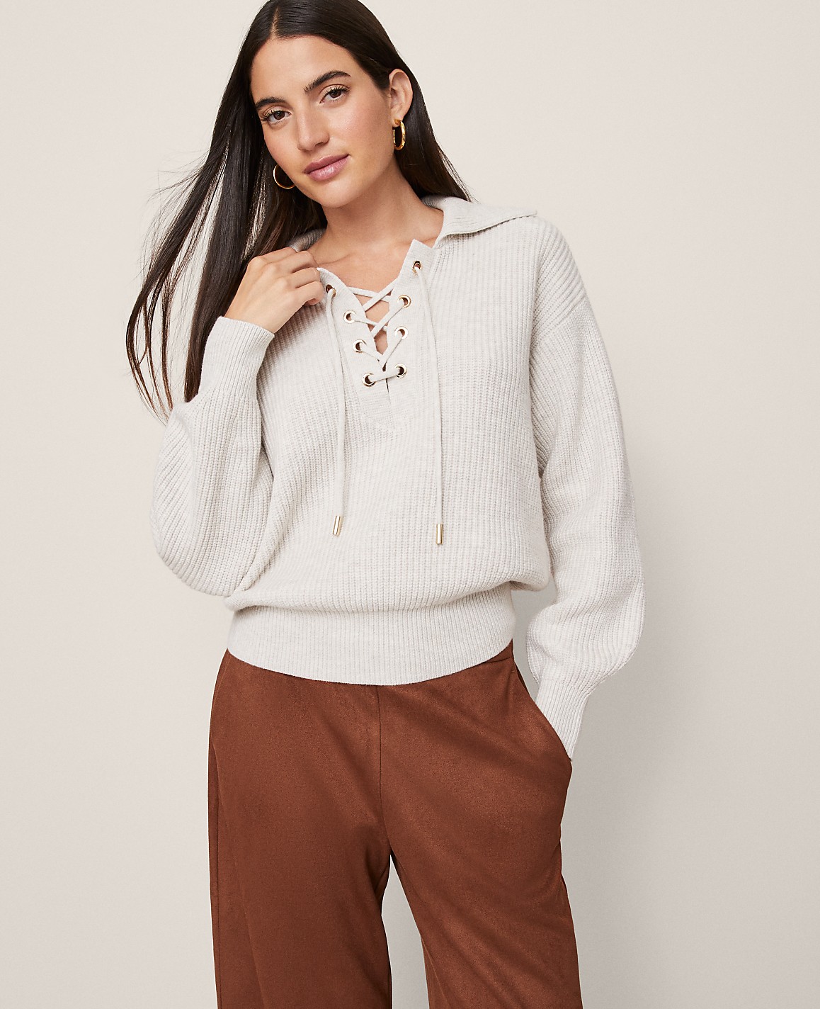 Weekend Lace-Up Ribbed Sweater