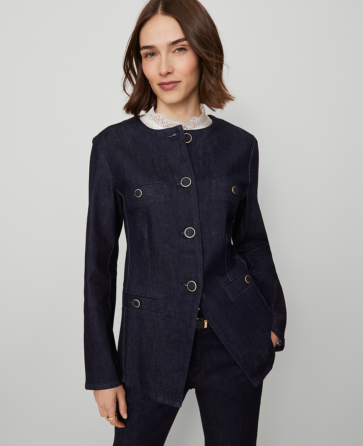 Petite Denim Split Hem Jacket