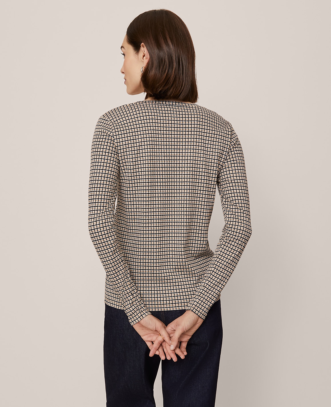 Petite Houndstooth Crew Neck Top