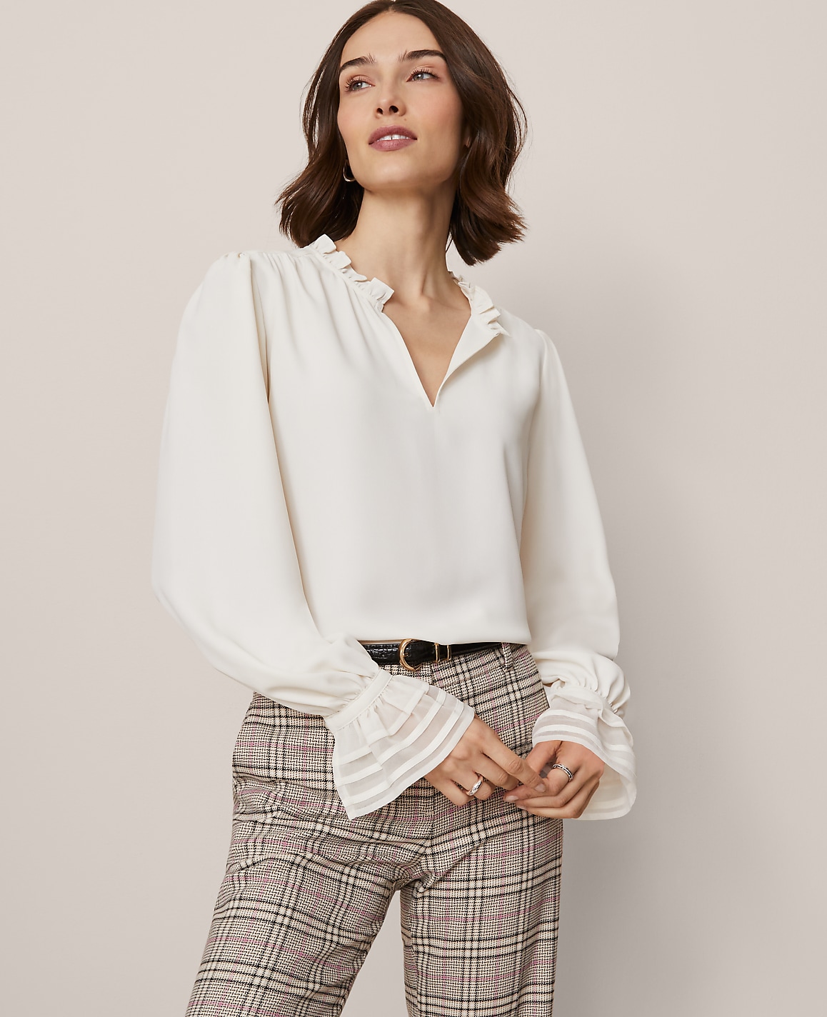 Petite Ruffle Neck Blouse