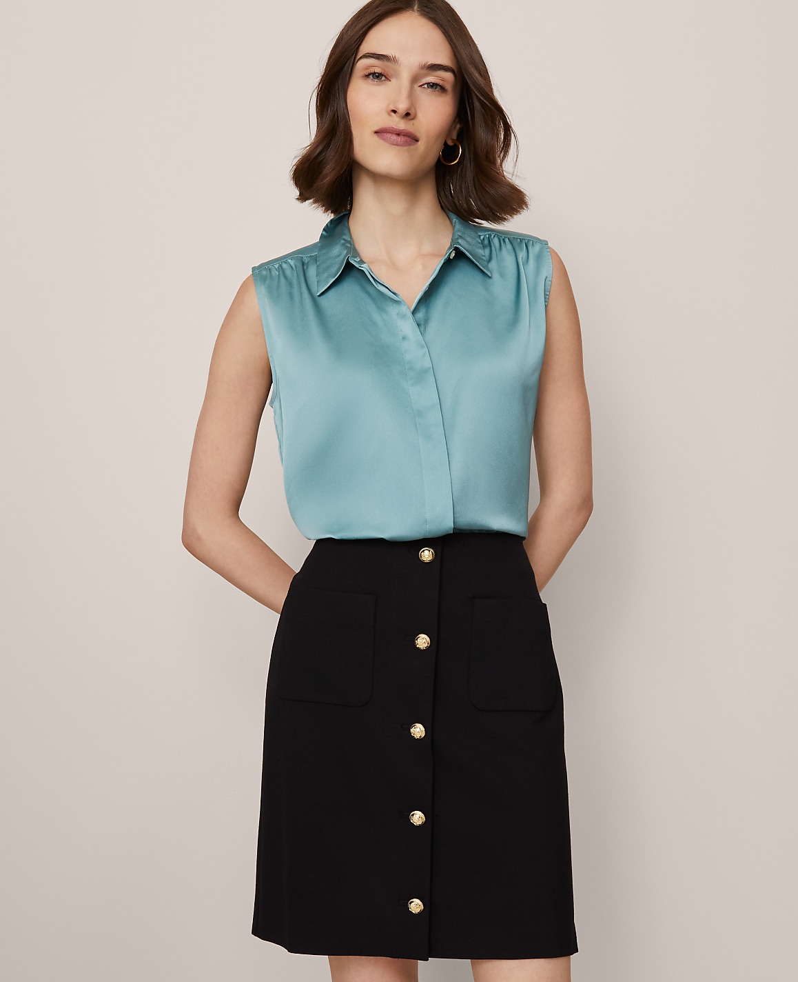 Shirred Yoke Sleeveless Shirt