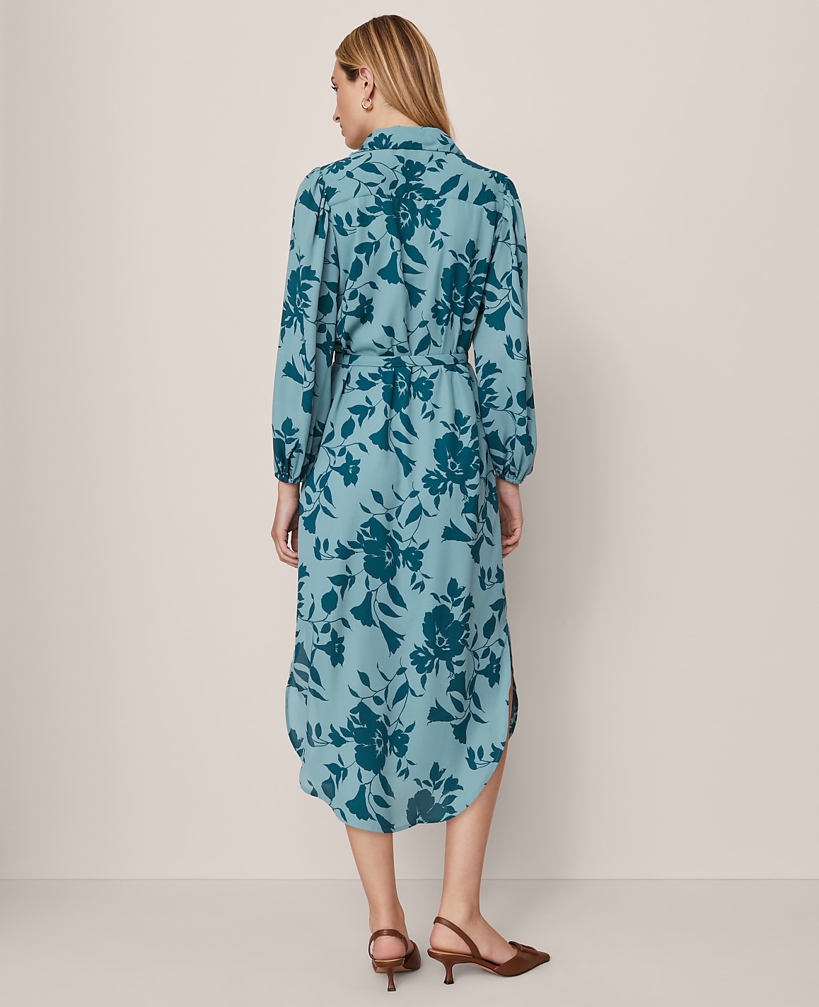 Petite Floral Belted Midi Shirtdress