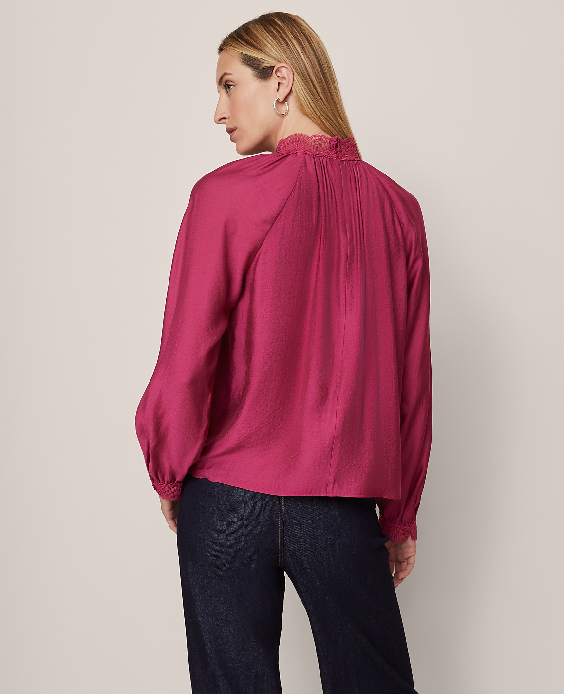 Petite Lace Trim Blouse