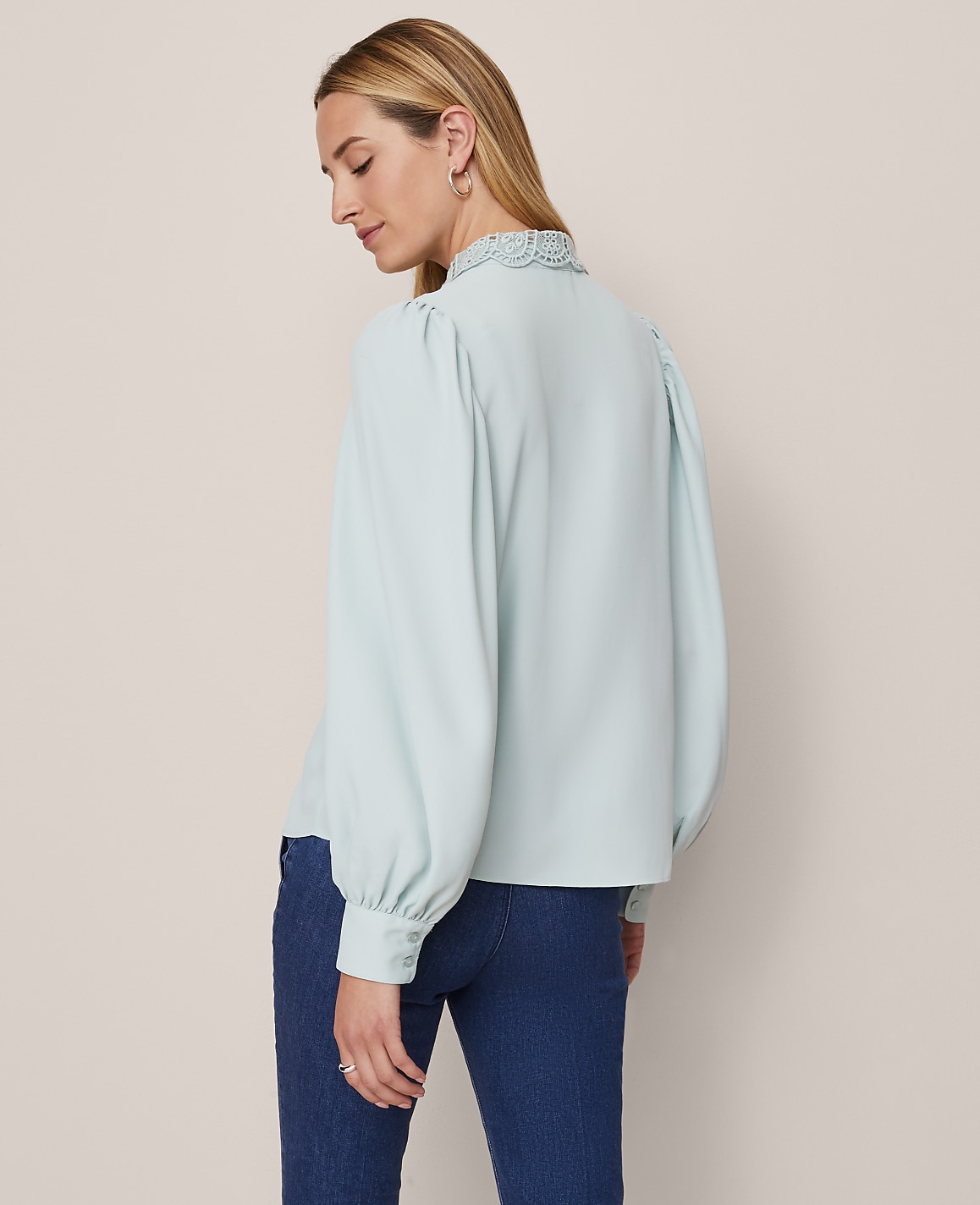 Lace Collar Blouson Sleeve Shirt