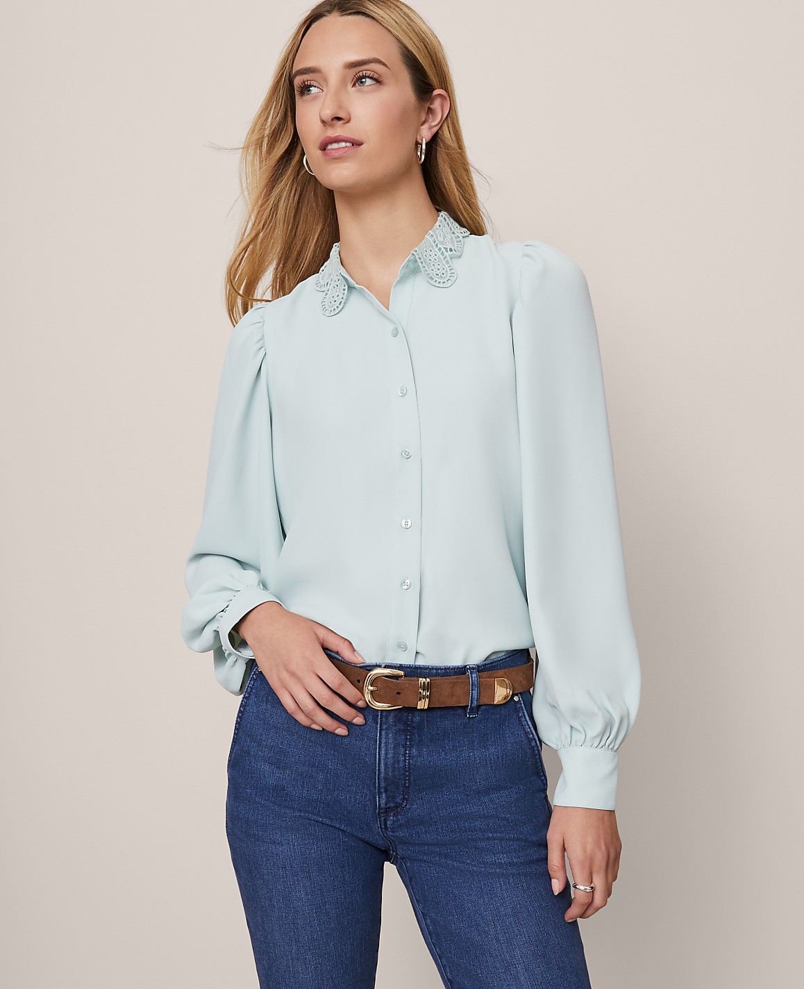 Lace Collar Blouson Sleeve Shirt