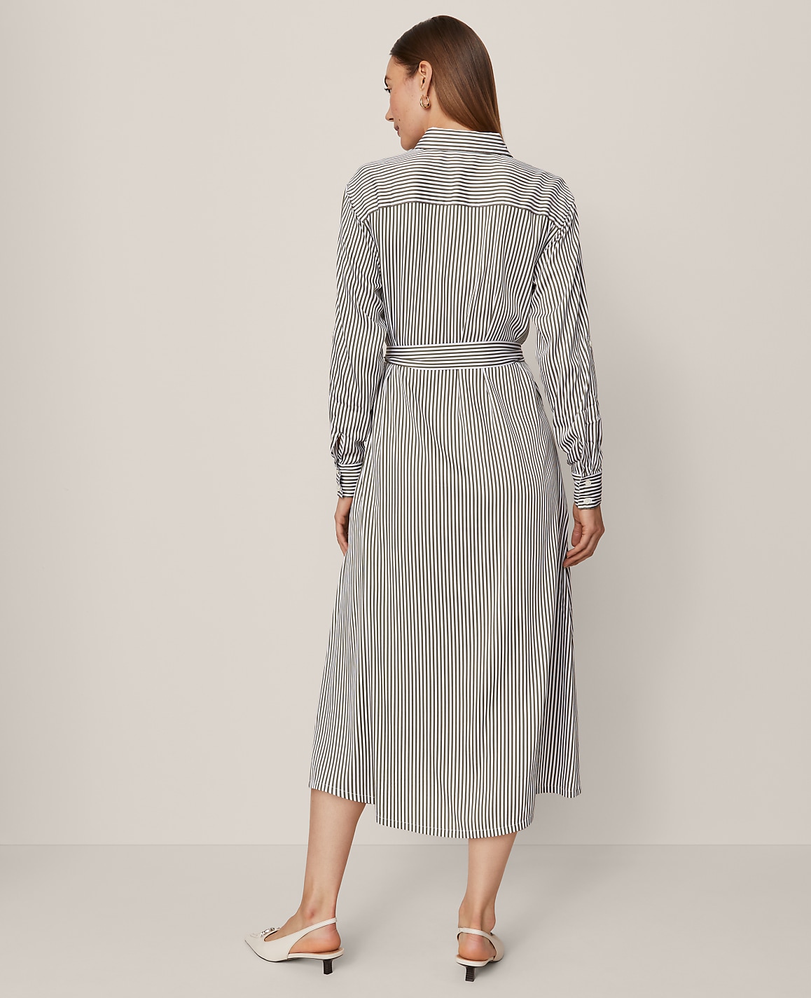 Petite Striped Collared Midi Shirtdress