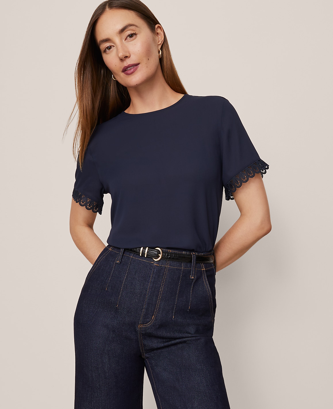 Lace Trim Mixed Media Top