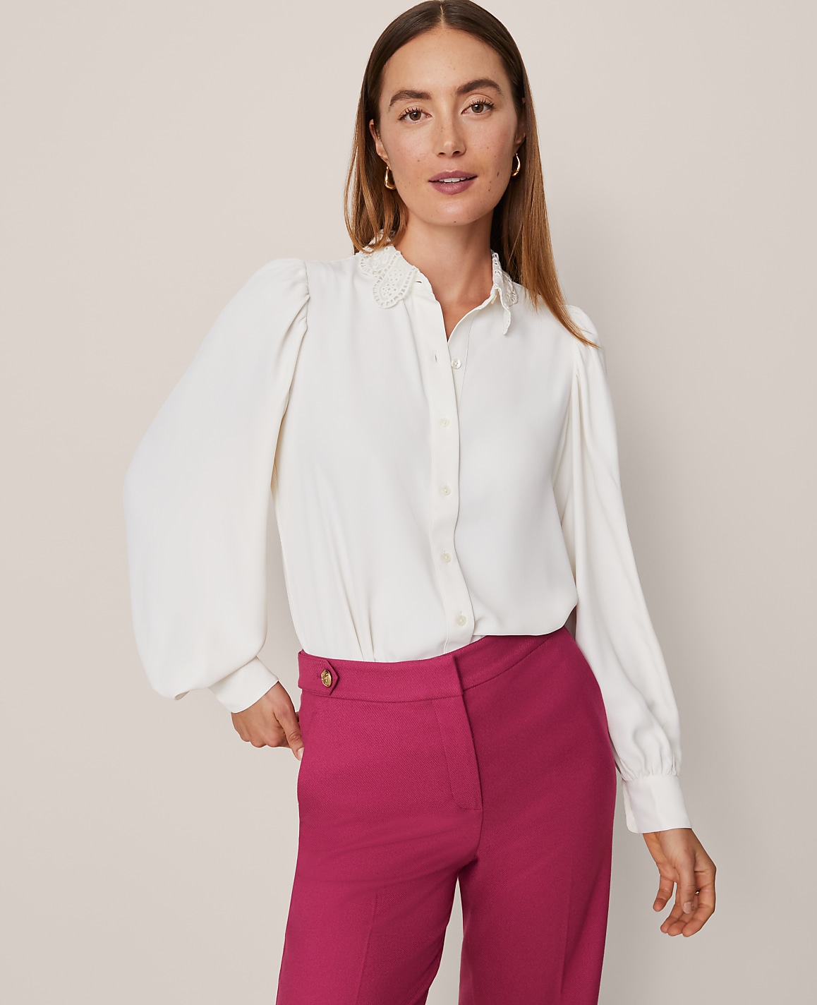 Lace Collar Blouson Sleeve Shirt