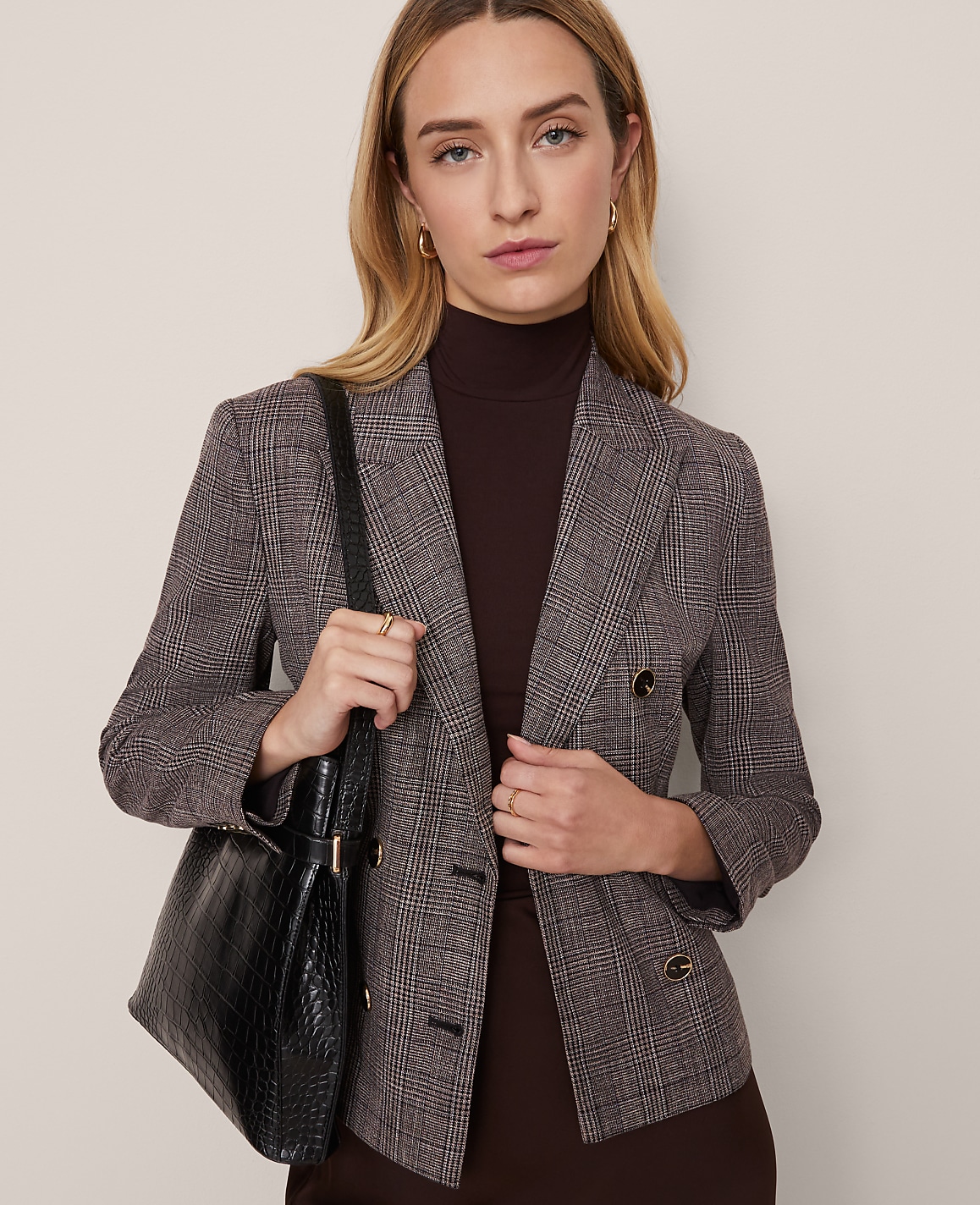 The Fitted Double Breasted Blazer in Plaid