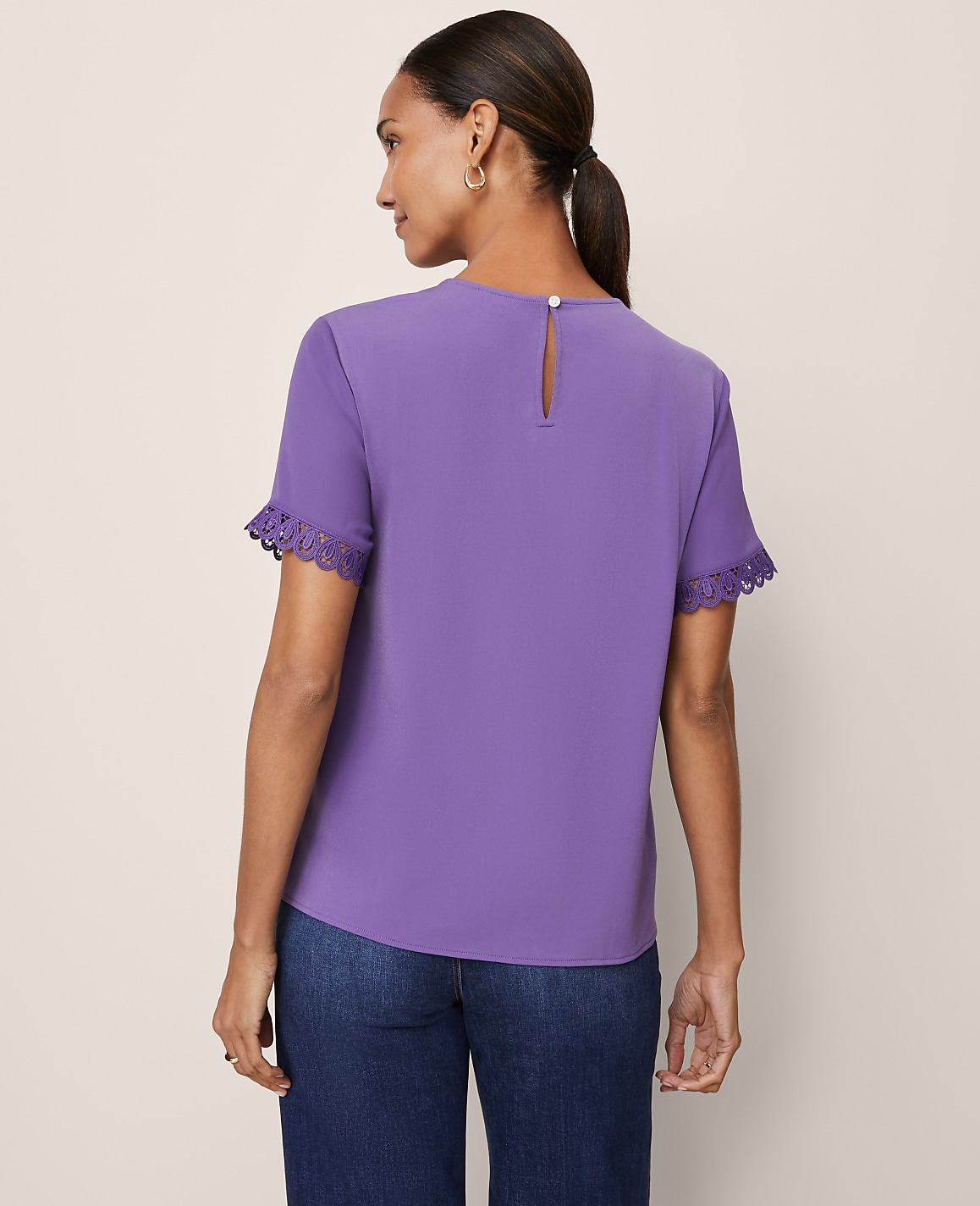 Lace Trim Mixed Media Top