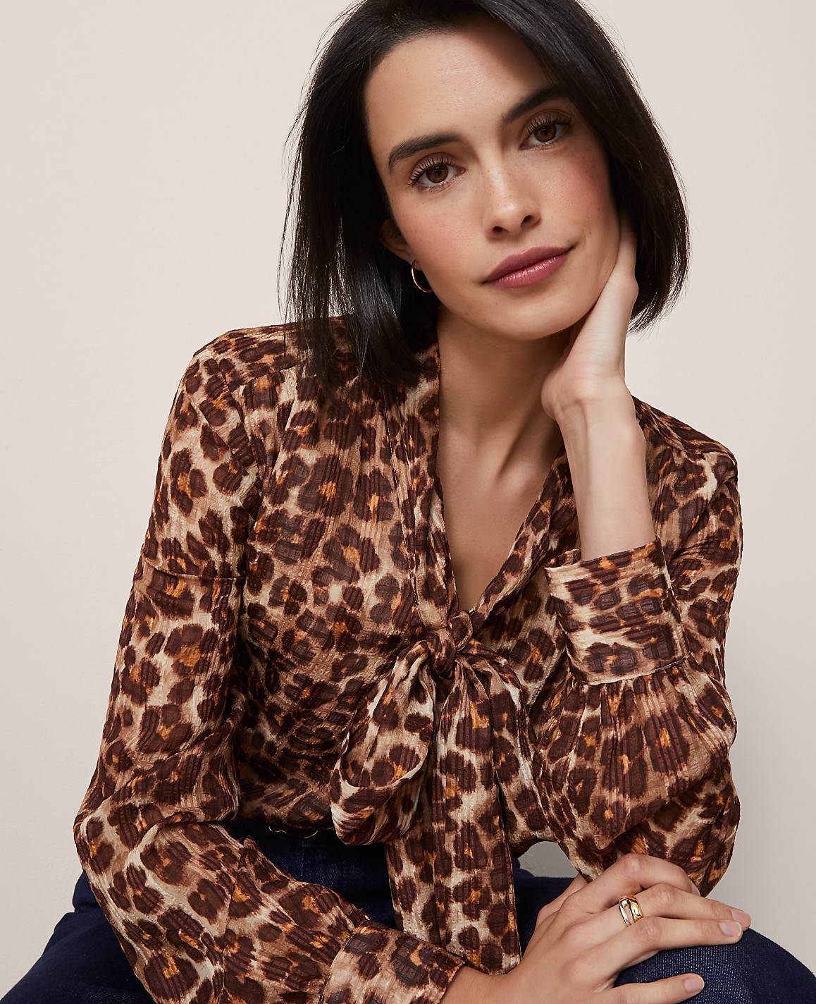 Animal Print Tie V-Neck Popover