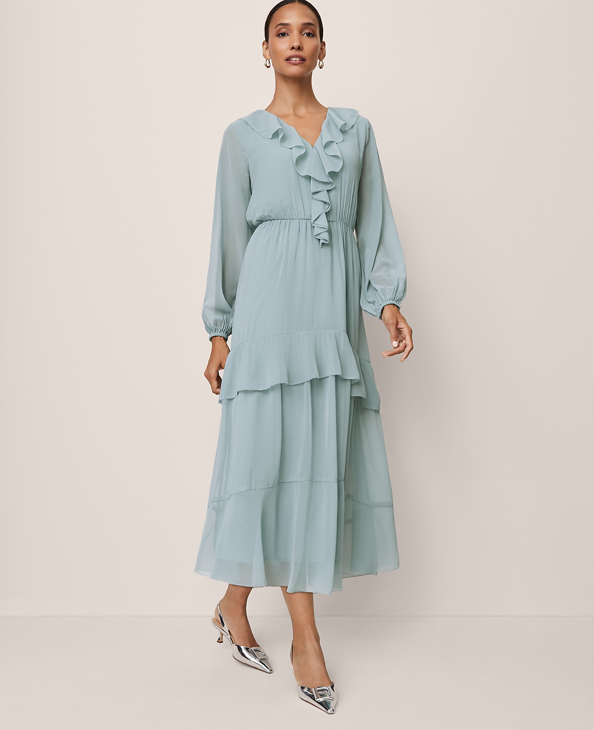 Petite V-Neck Ruffle Maxi Dress