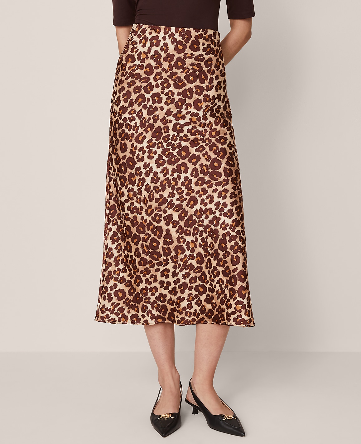 Petite Animal Print Satin Bias Slip Skirt