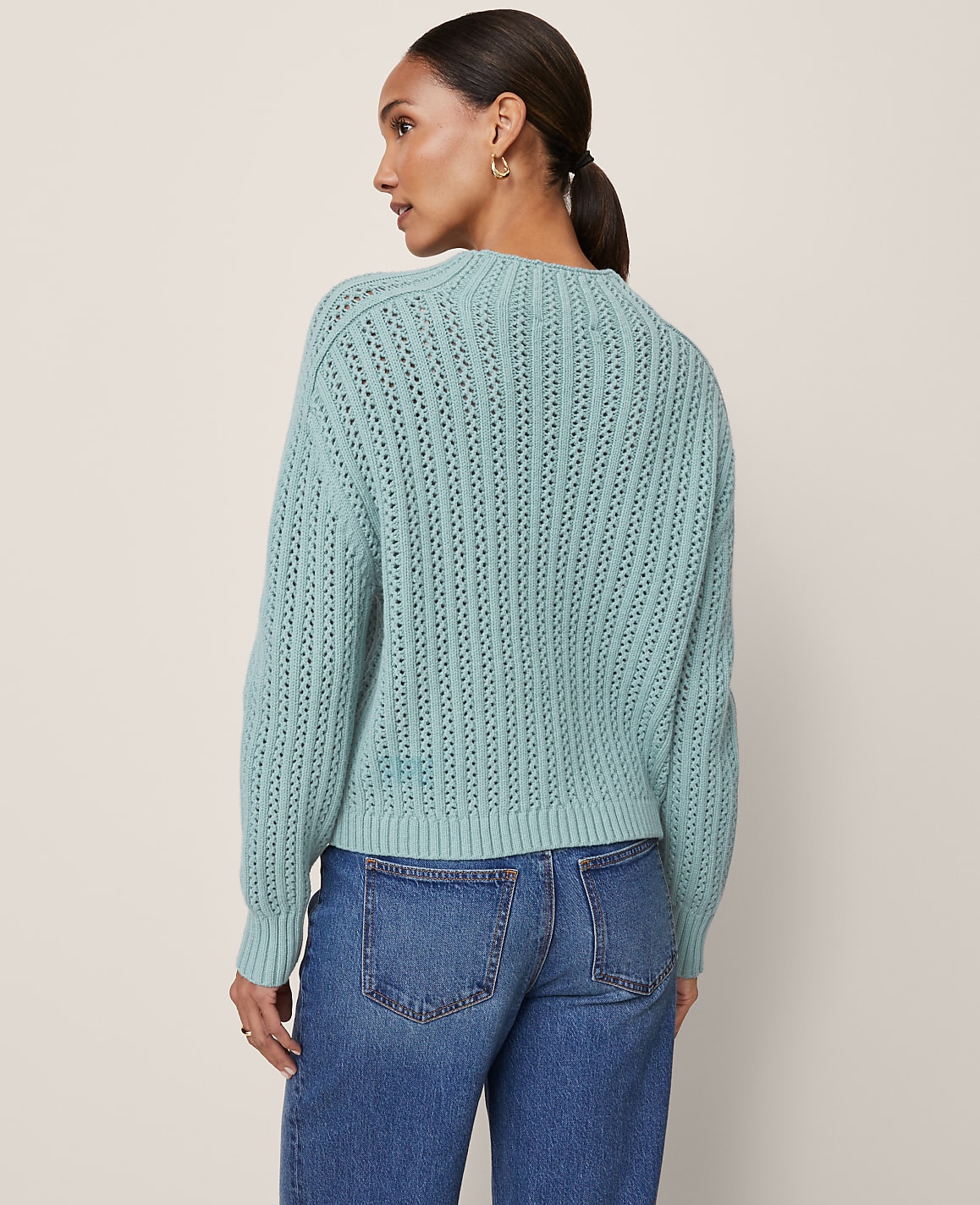 Pointelle Mock Neck Sweater