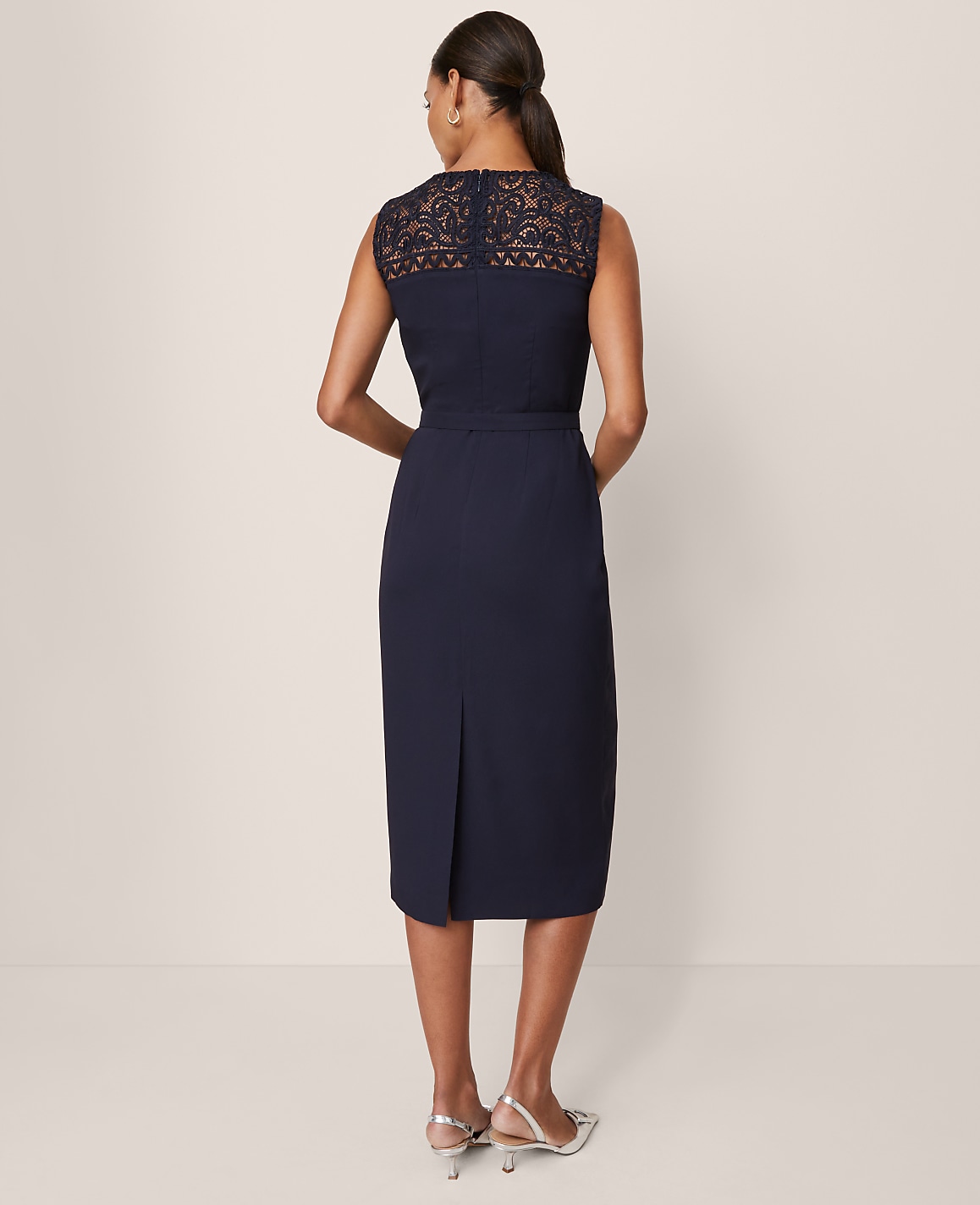 Petite Lace Trim Satin Midi Dress