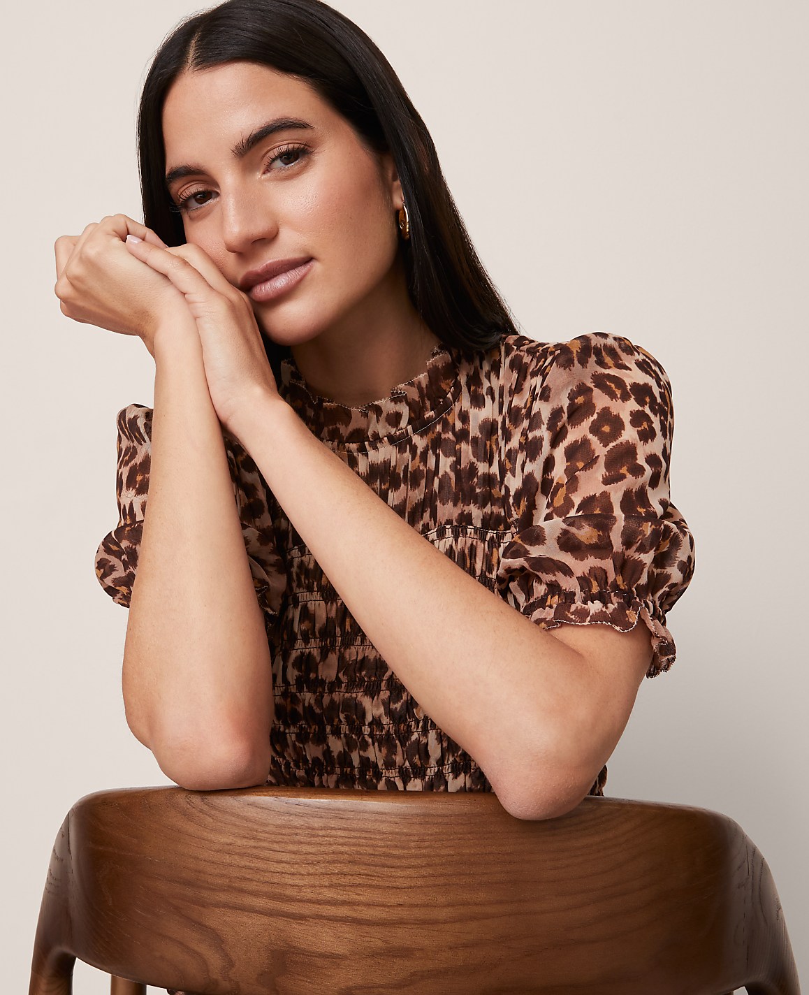 Animal Print Smocked Ruffled Top
