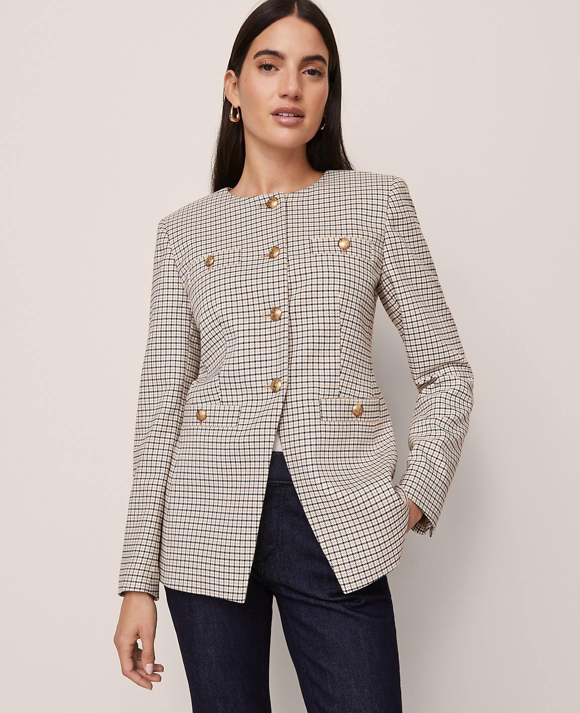 Petite Houndstooth Split Hem Jacket