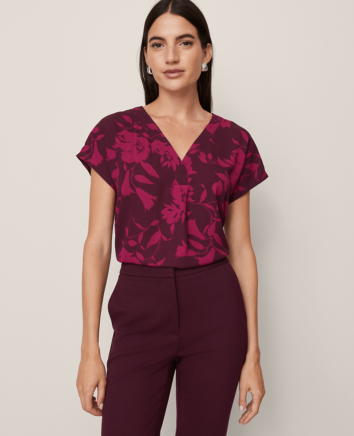 Floral Mixed Media Pleat Front Top