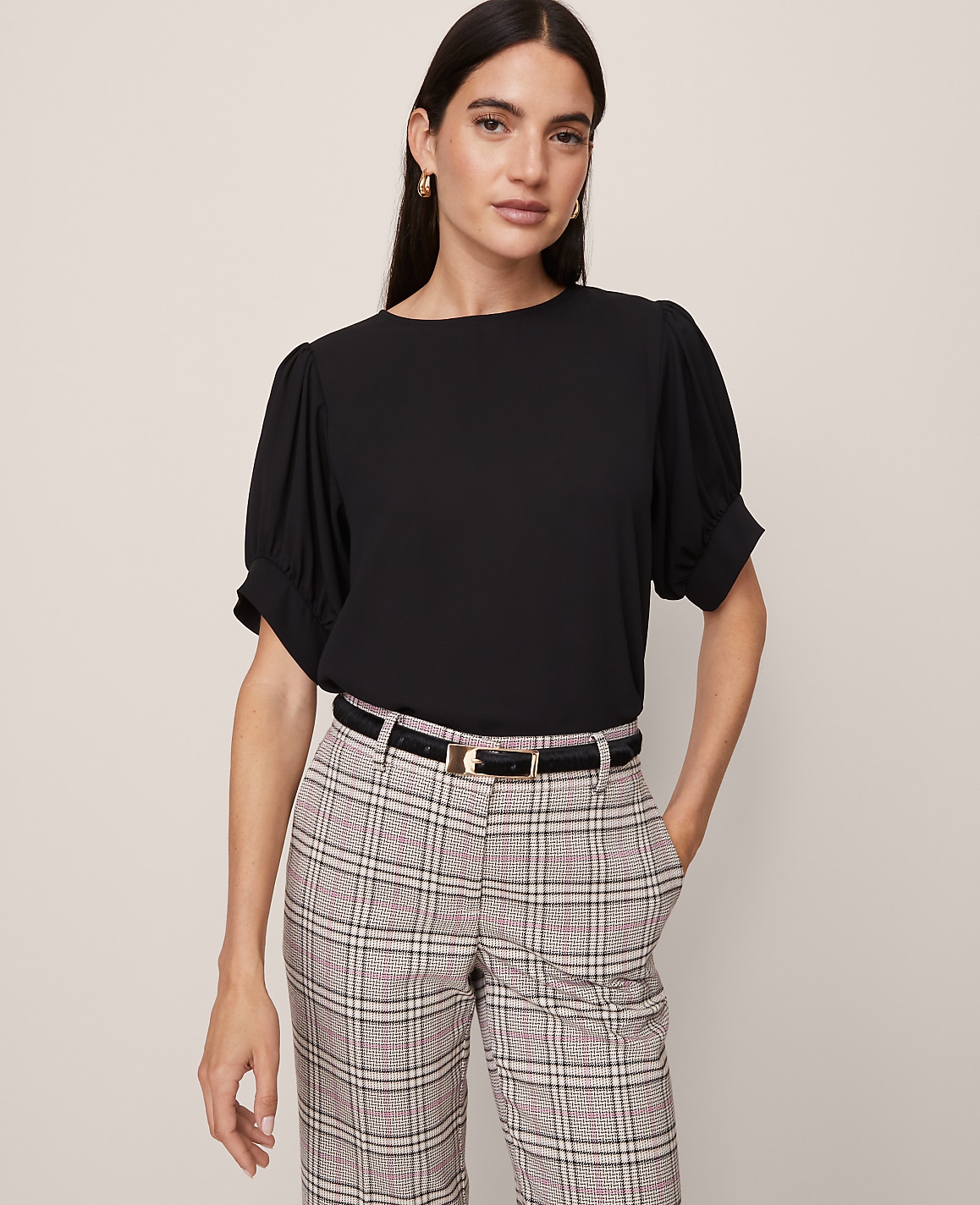 Mixed Media Gathered Sleeve Top