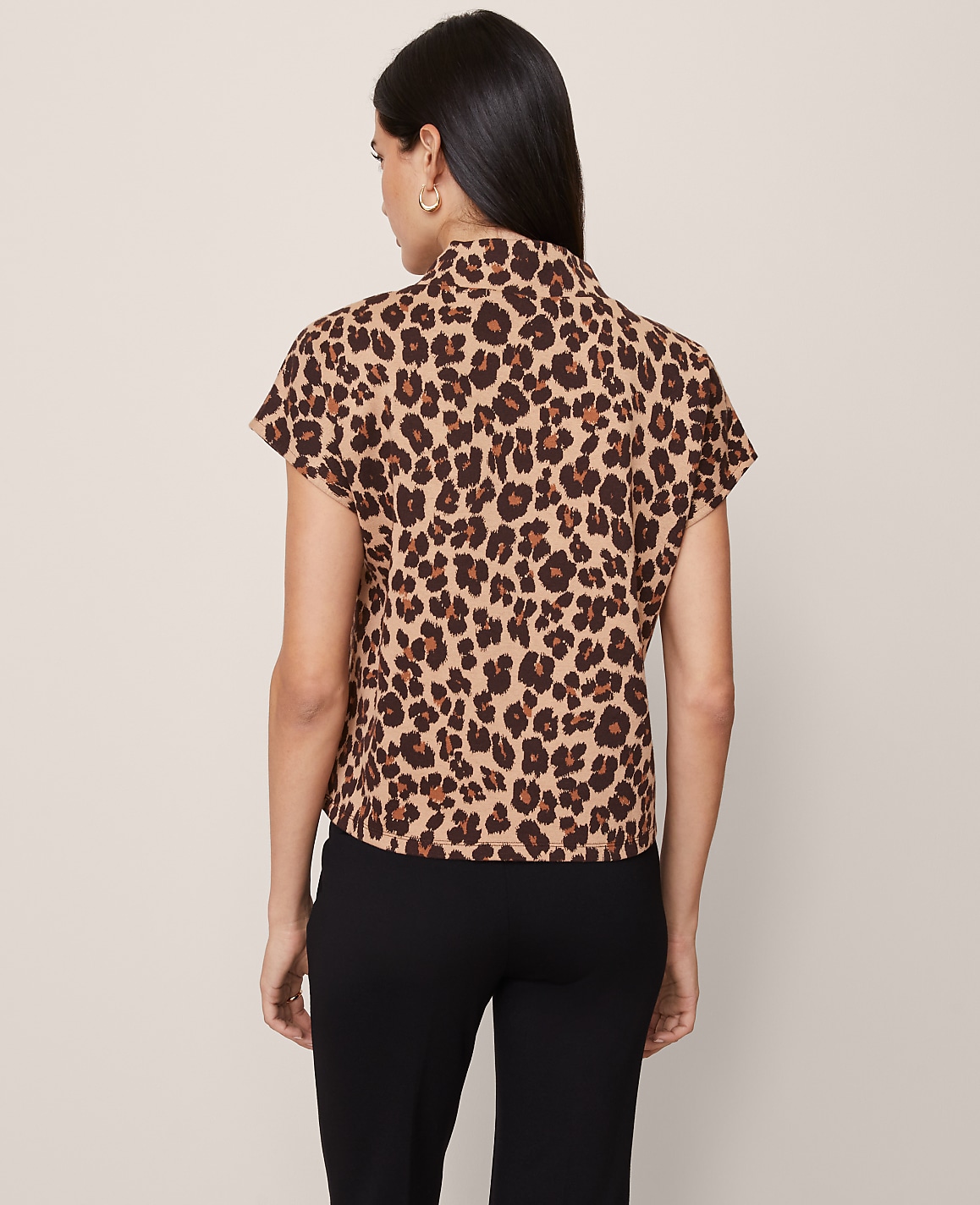 Animal Print Horsebit Mock Neck Top