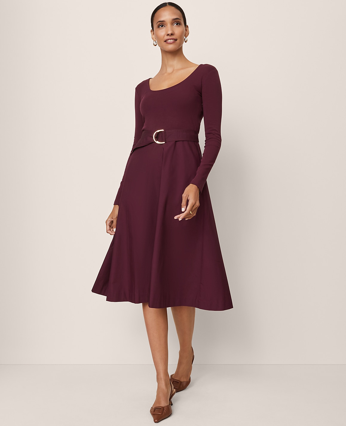 Mixed Media Flare Midi Dress