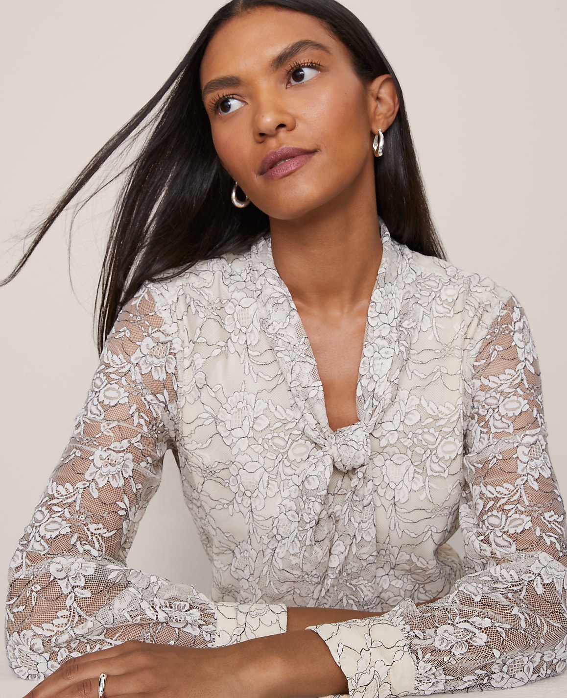 Petite Lace Tie V-Neck Popover