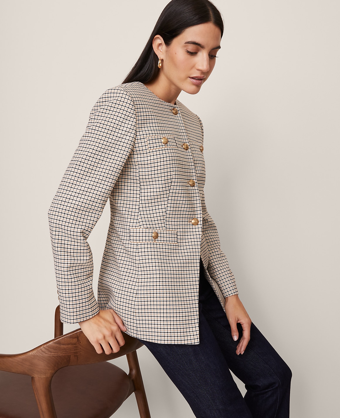 Houndstooth Split Hem Jacket